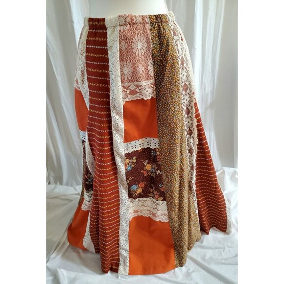 Carefree Fashions Patchwork Hippie Maxi Skirt Womens XL Floral Boho Fall Lined - Picture 2 of 16